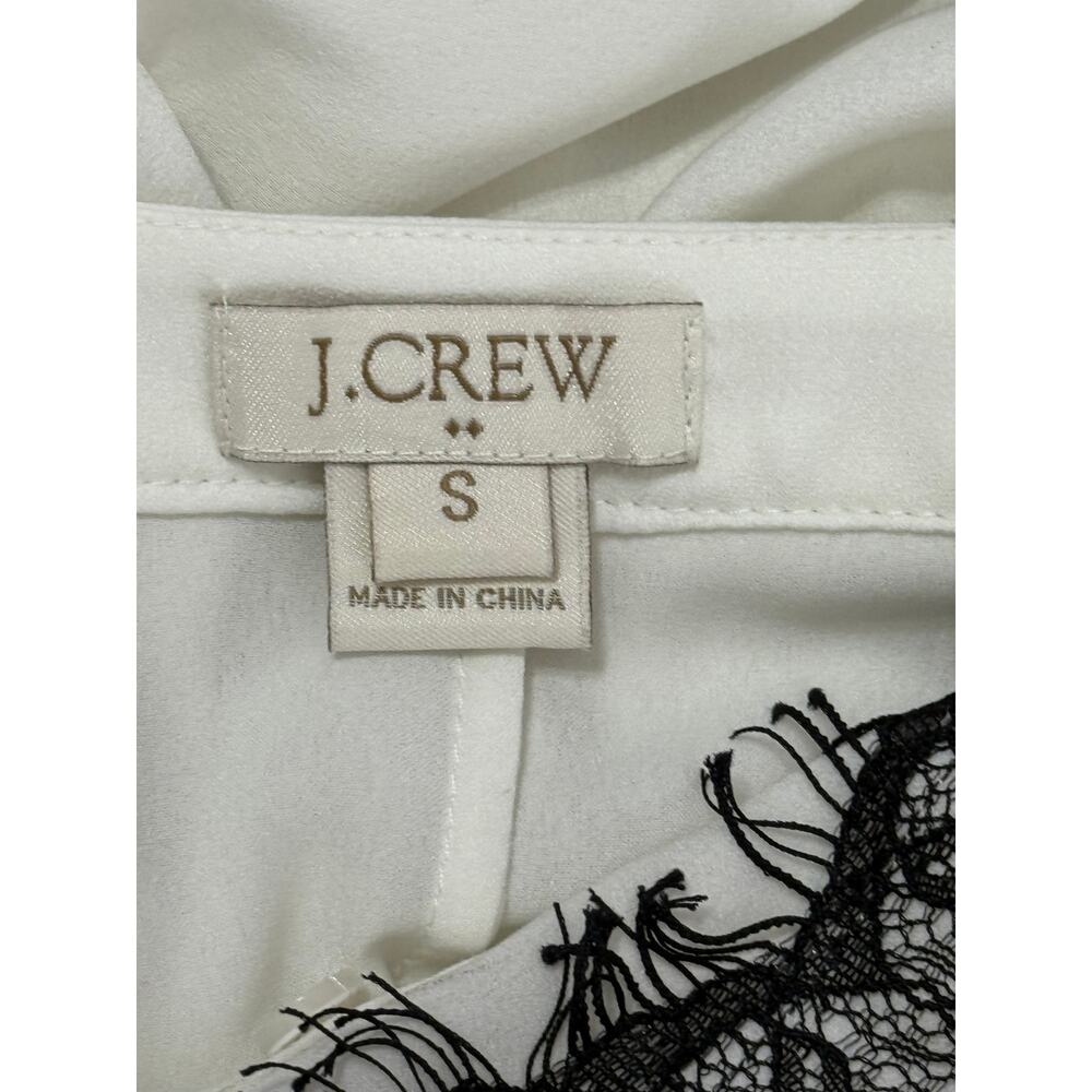 J Crew Ivory w/ Black Lace Long Sleeve Pullover Lightweight Blouse Top Size S - Picture 7 of 9